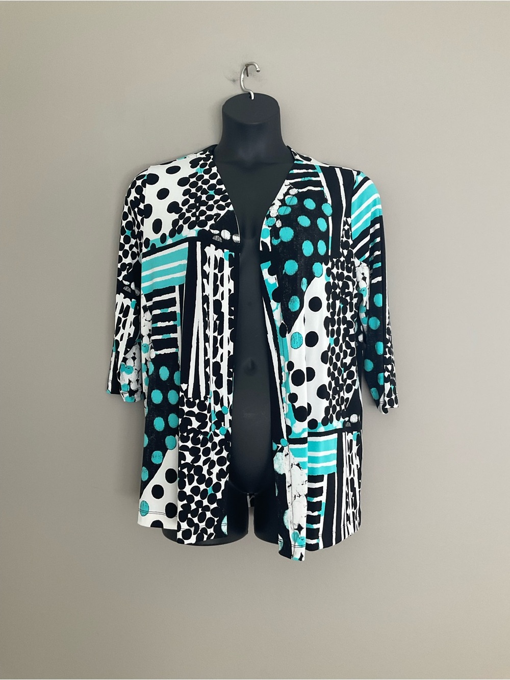 Easy Wear Black & Turquoise Striped & Spotted Cardigan